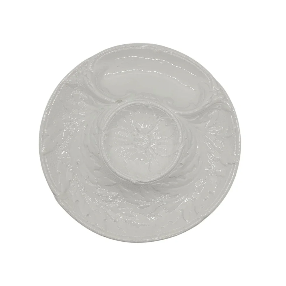 Vintage P.V. France White Majolica Artichoke Plate Floral Embossed Relief 9